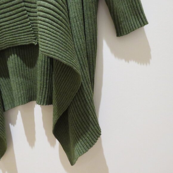 EILEEN FISHER 100% Merino Wool Ribbed Knit Open Front Cardigan in Forest Green - Picture 9 of 14
